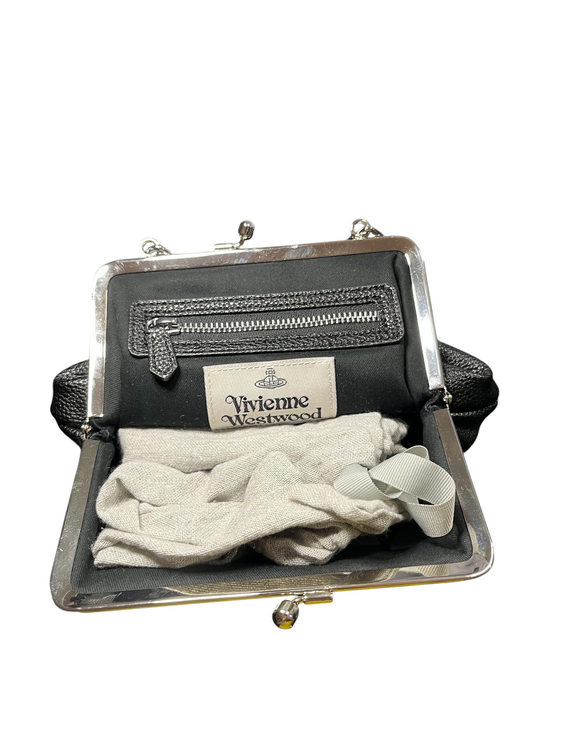 Product photo for Vivienne Westwood Black Granny Frame Crossbody Purse Bag Chain Strap