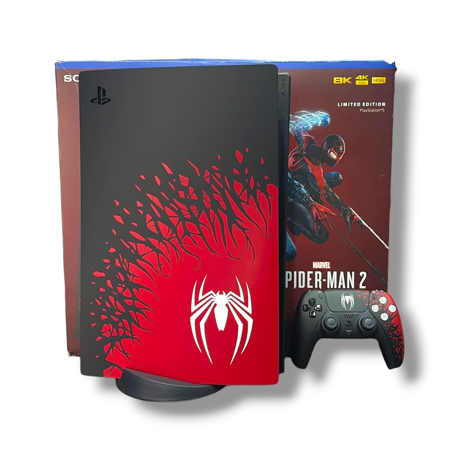 Product photo for Sony Playstation 5 Console, 825GB, Spider-Man w/Spider-Man Controller, Boxed