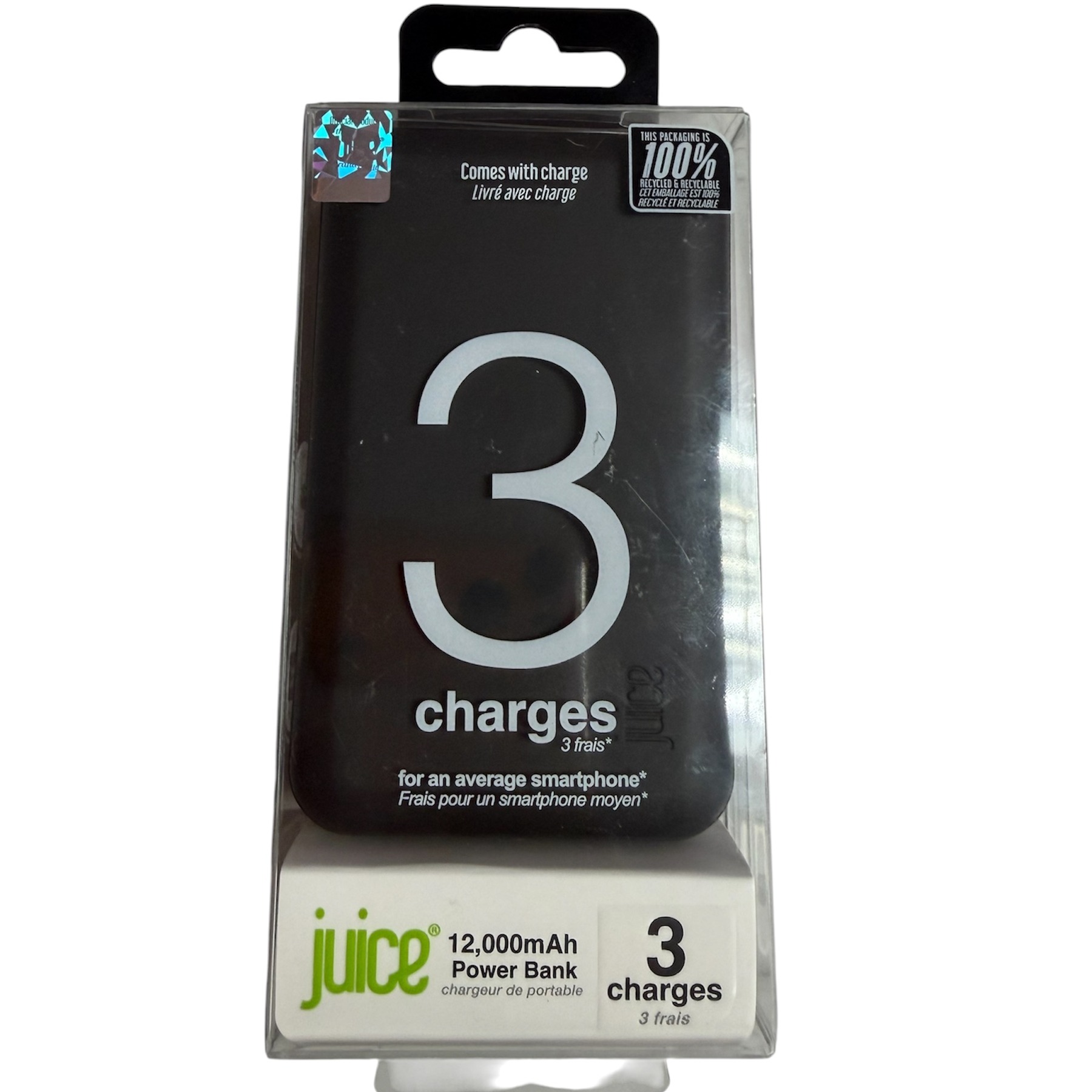 Product photo for Juice 12000mAh Portable Power Bank - Black