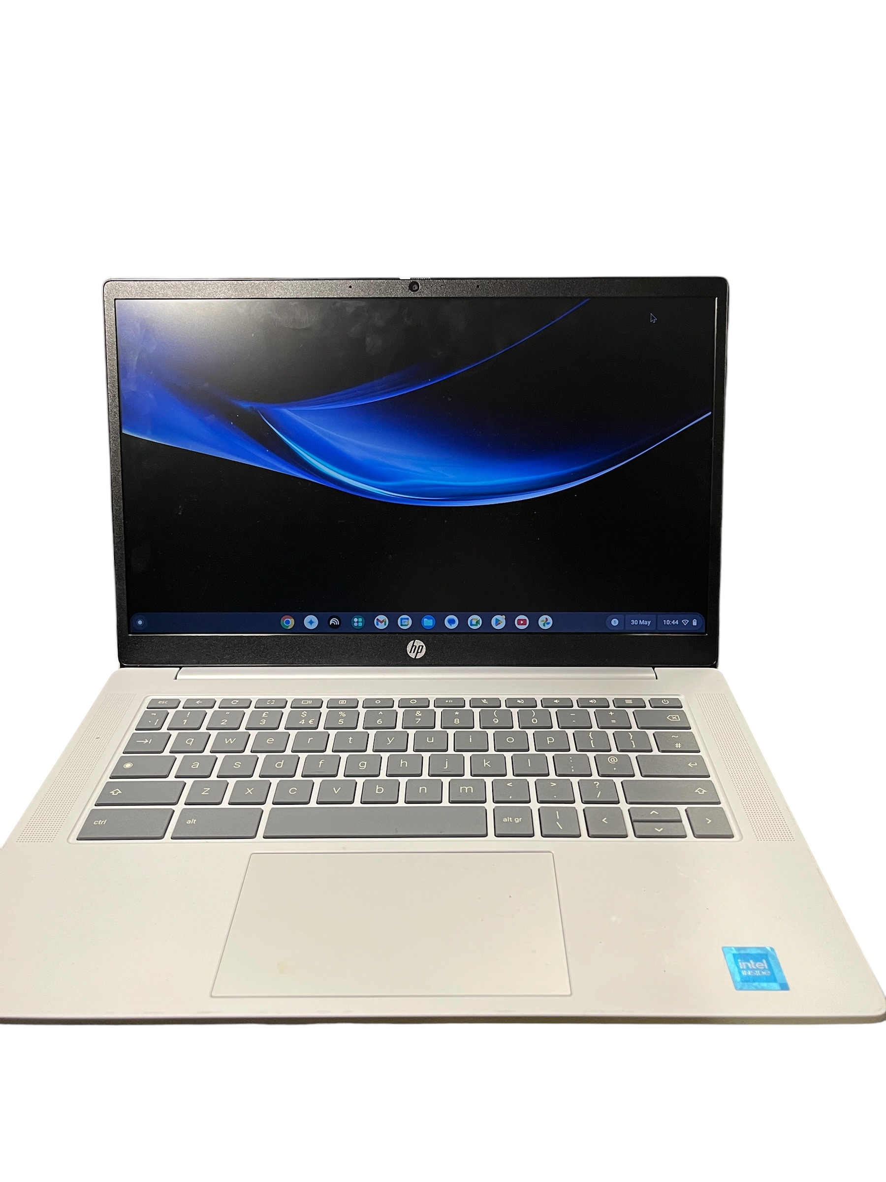Product photo for HP Chromebook 14 Inch Glacier Silver Intel Inside Celeron ChromeOS Laptop