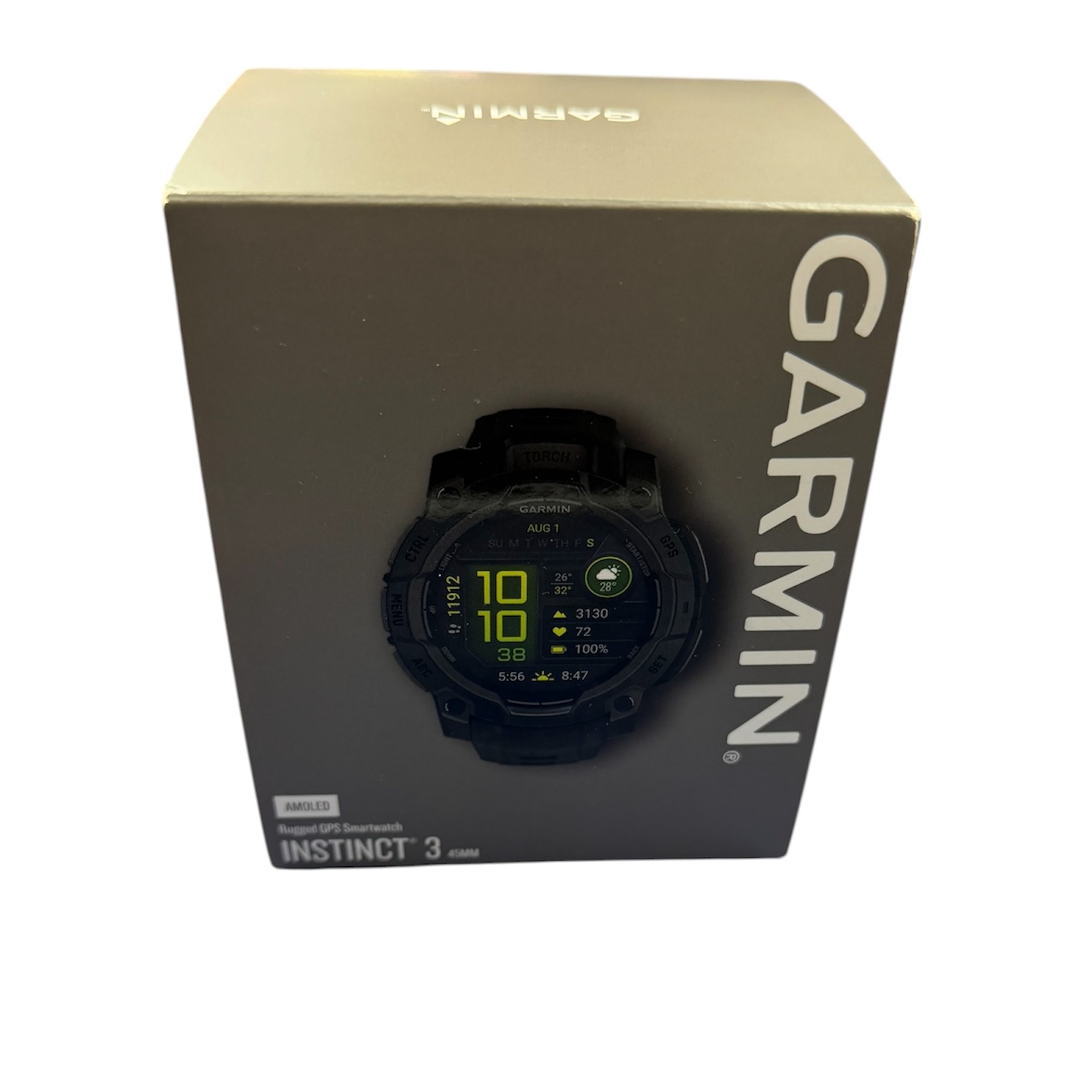 Product photo for Garmin Instinct 3 AMOLED Smartwatch - 45mm Black w/Black Band, A