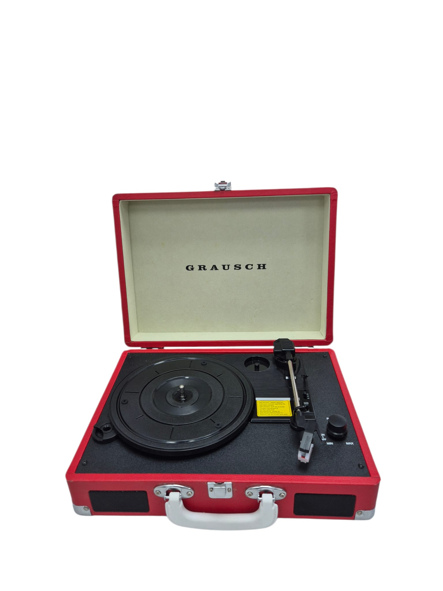 Product photo for Grausch Vintage Style Record Player Briefcase Turntable Vinyl Black & Red