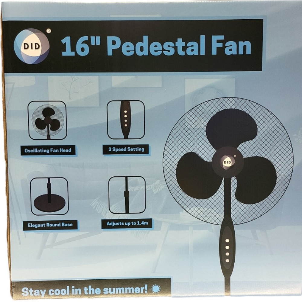 Product photo for Oscillating 16Inch Pedestal Fan - Round Base (Black)